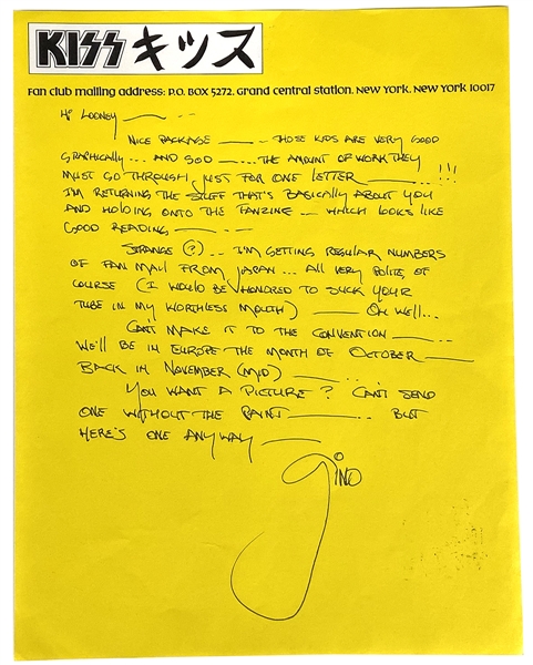 KISS Gene Simmons Handwritten Signed Letter on Pre-Kiss Army Stationery 1975