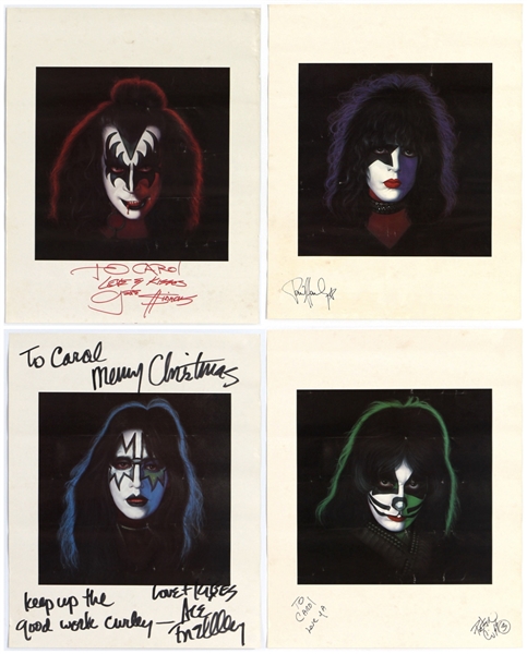 KISS 1978 Solo Albums Promo Lithograph Poster 4pc Set Signed to Kiss Publicist Carol Ross by Gene Simmons Ace Frehley Paul Stanley Peter Criss