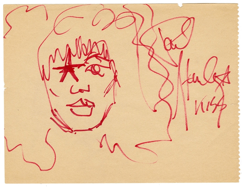 KISS Paul Stanley Vintage Signed Self-Portrait Drawing Circa 1976