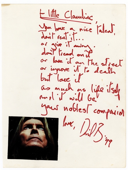 David Bowie Handwritten and Signed Poem (JSA LOA) With Large Amount of His Hair