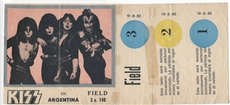 KISS Incredible Oversized Full Ticket from Argentina 8-19-83 Show Creatures of the Night Tour