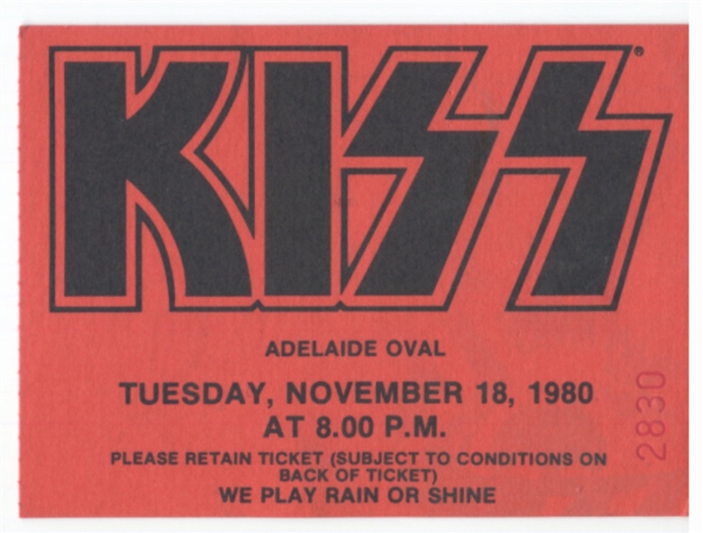 KISS Oversized Ticket November 18, 1980 Australia Show