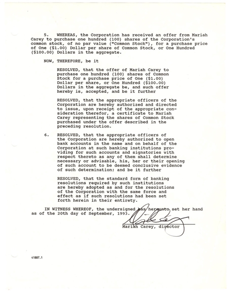 Mariah Carey Signed Two-Page 1993 Mirage Entertainment Document