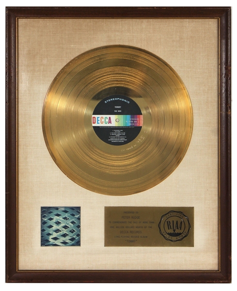 The Who "Tommy" Original RIAA White Matte Gold Album Award Presented to Manager Peter Rudge