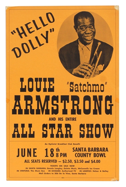 Louis "Satchmo" Armstrong Original Cardboard Concert Poster Circa 1965
