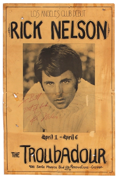 Rick Nelson Signed & Inscribed Troubadour L.A. Debut Concert Poster Circa 1969