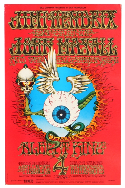 Jimi Hendrix 1968 "Flying Eyeball" Original Second-Printing Concert Poster
