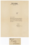 Ed Sullivan Vintage Signed Letter and Card (1934)