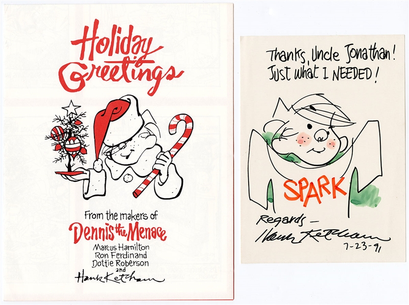 Hank Ketchum Signed "Dennis the Menace" Drawing with Holiday Brochure