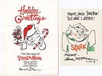 Hank Ketchum Signed Dennis the Menace Drawing with Holiday Brochure