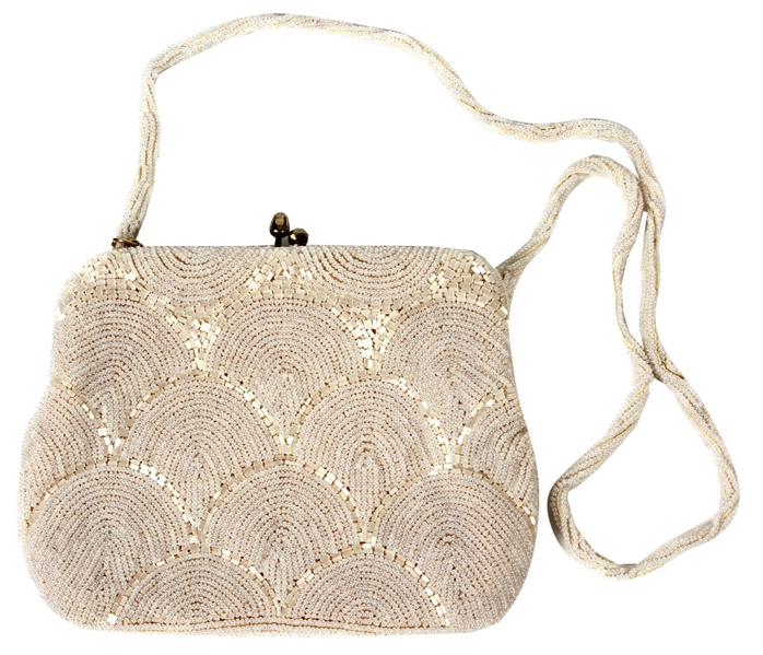 Elizabeth Taylor Owned and Used White Beaded Bag