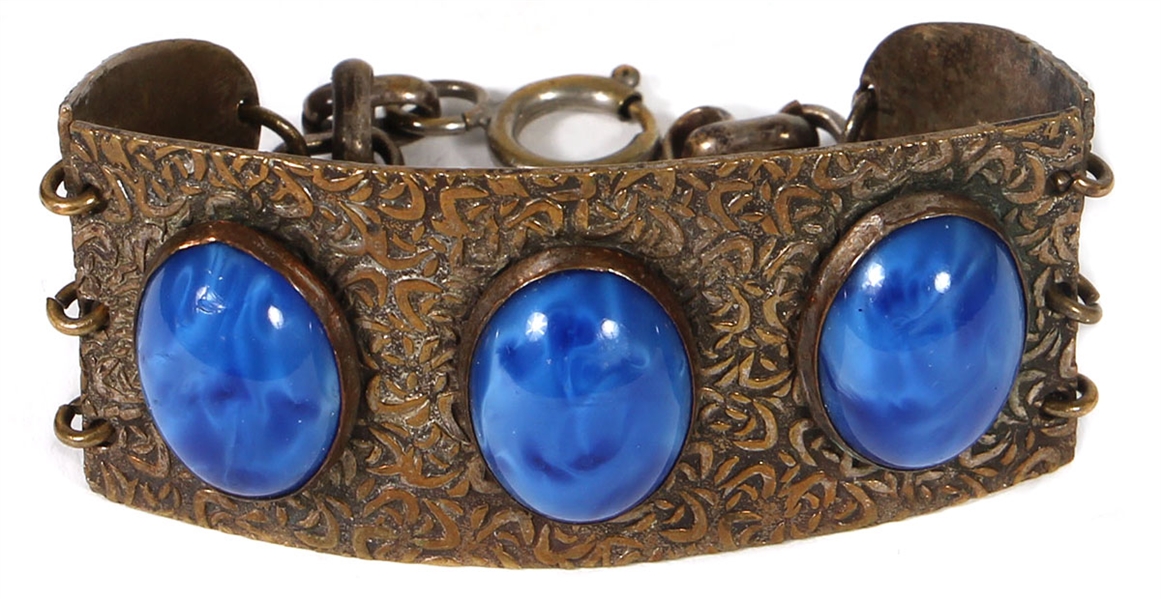 Janis Joplin Owned and Worn Gold-Tone Bracelet with Blue Stones