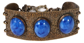 Janis Joplin Owned and Worn Gold-Tone Bracelet with Blue Stones