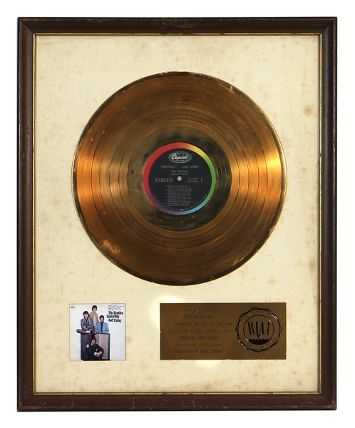 The Beatles “Yesterday and Today” RIAA White Matte Gold Album Award Presented to The Beatles
