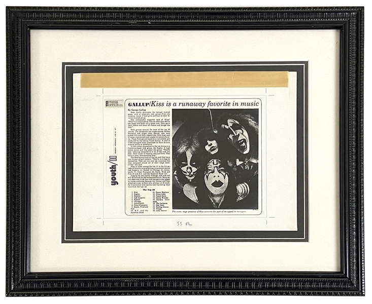 KISS Love Gun Era June 22, 1977 Kiss Press Office Gallup Poll Press Release Master Production Layout Framed -- from 2001 Official Kiss Auction