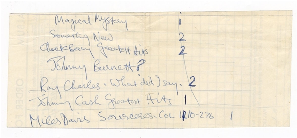 George Harrison Handwritten Music Shopping List