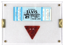 Elvis Presley Stage Used Guitar Pick with Concert Ticket 6/21/1977 (Graceland Authenticated)