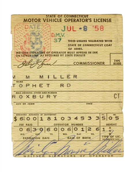 Marilyn Monroe Signed Driver’s License (JSA)