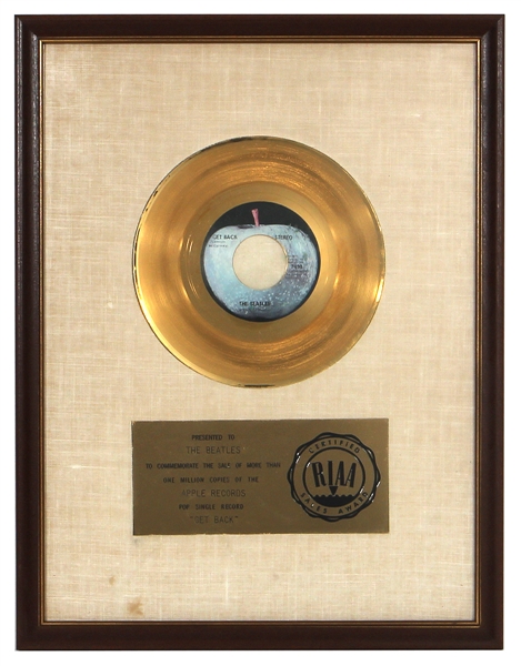 The Beatles “Get Back” Original RIAA White Matte Gold 45 Award Presented to The Beatles
