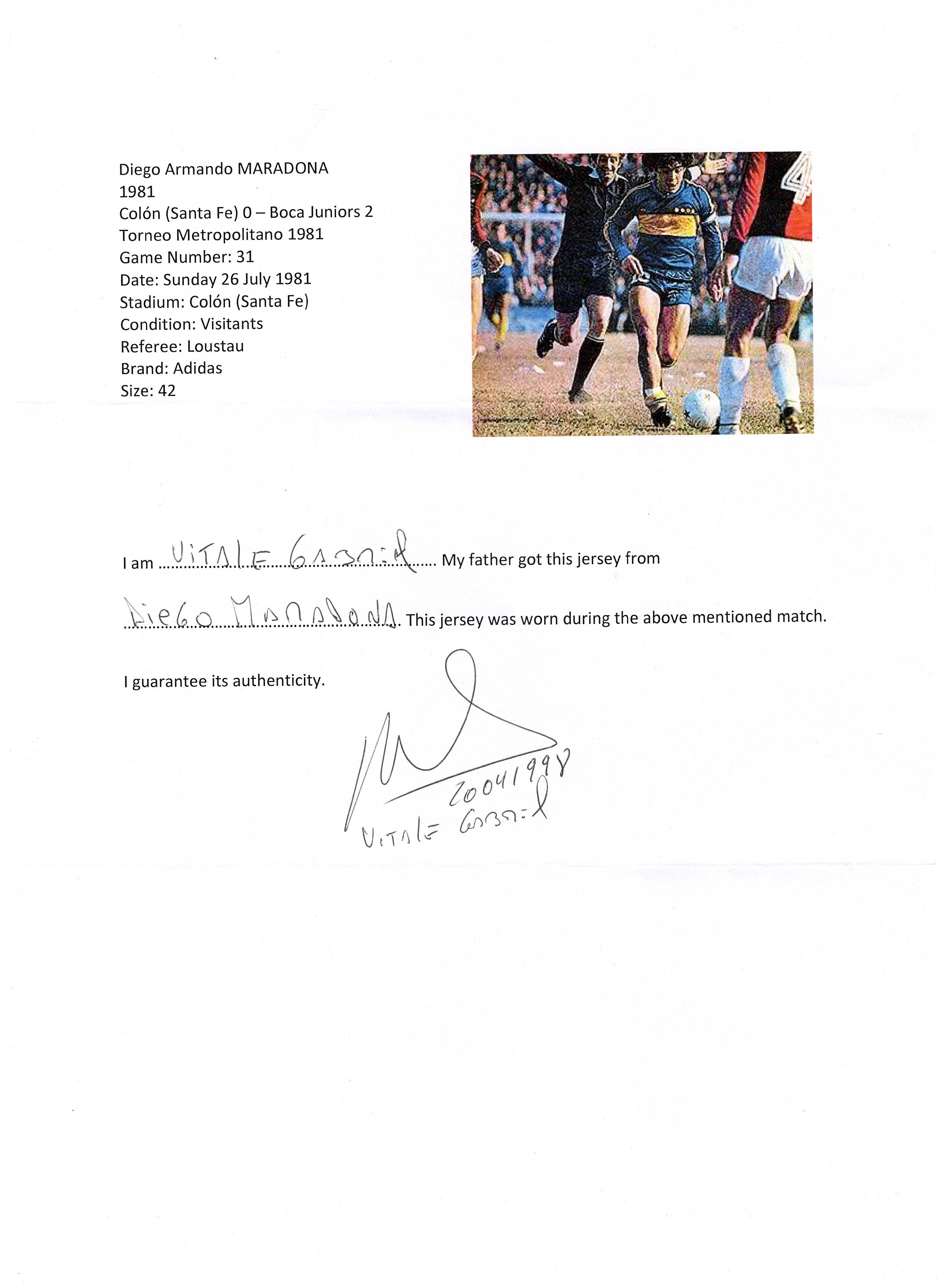 Lot Detail - Diego Maradona Historic Multiple Match Worn & Signed Boca  Juniors Jersey 7/26/1981 MEARS & JSA