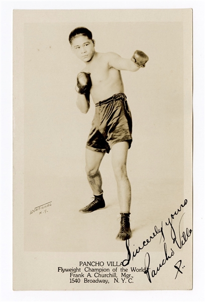 Pancho Villa (Francisco Guilledo) d. 1925 Flyweight Champion Exceptional Signed RPPC (JSA)