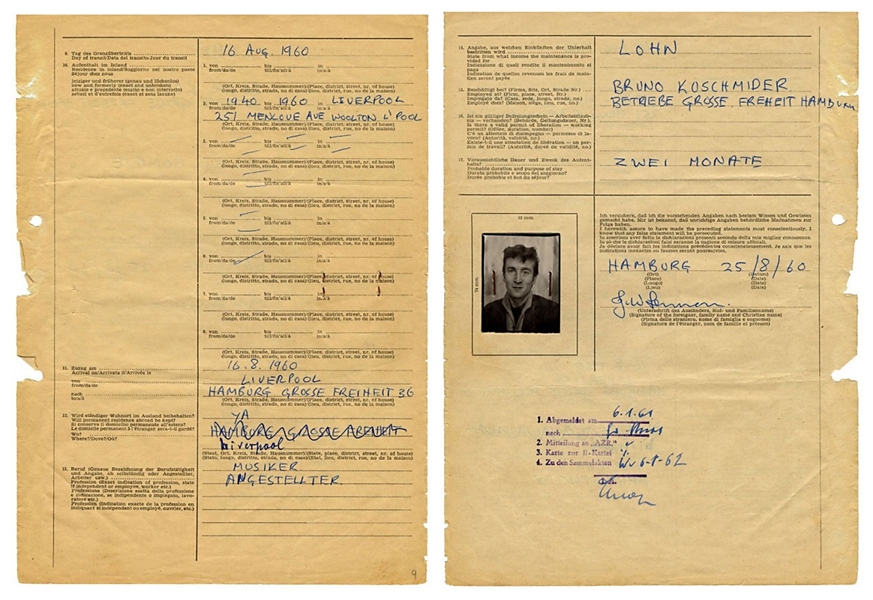John Lennon Signed Historically Important Hamburg Germany Passport Documents for Beatles Early Performances 1960-1962 (Caiazzo)