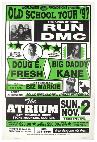 Original "Old School Tour 97" Concert Poster Featuring Run DMC and Big Daddy Kane