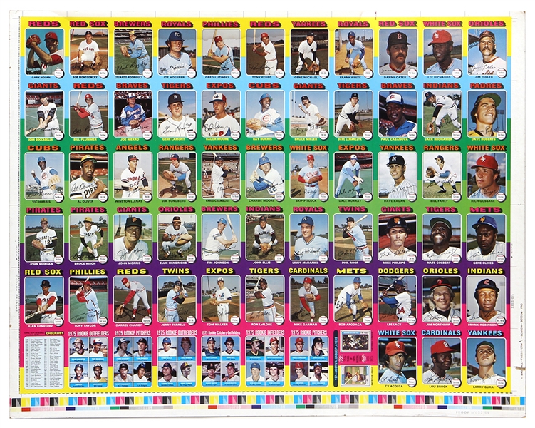 1975 Topps Baseball Uncut Proof Sheets (12) With 66 Cards Including Rookies