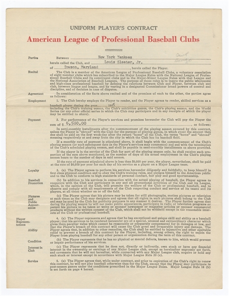 1955 Louis Sleater Signed New York Yankees American League Players Contract