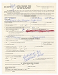 Joe DiMaggio Signed and Filled Out AFTRA Form From 1978