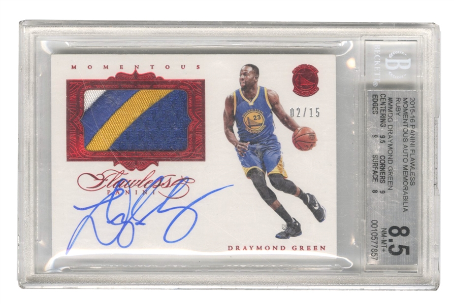 2015-16 Flawless #MM-DG Draymond Green Momentous Patch-Auto Ruby (#02/15) BGS 8.5