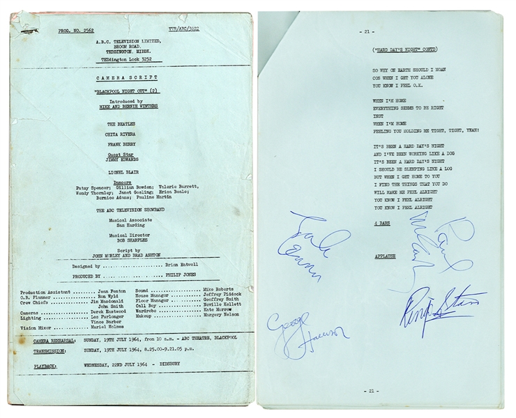 The Beatles 1964 Signed Lyric Sheet For “A Hard Day’s Night” (Caiazzo)
