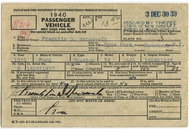 Lot Detail - Franklin Roosevelt Registration Document Twice Signed As 