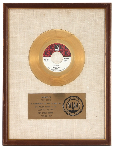The Doors "Touch Me" Original RIAA White Matte Gold Record Award Presented to The Doors