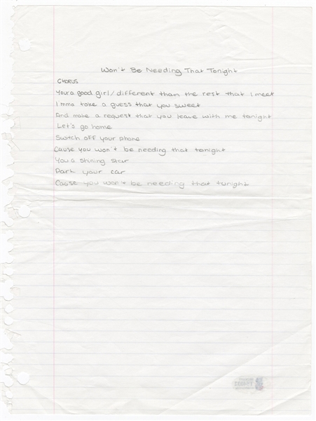 Drake Handwritten "Wont Be Needing That Tonight" Lyrics JSA & Beckett