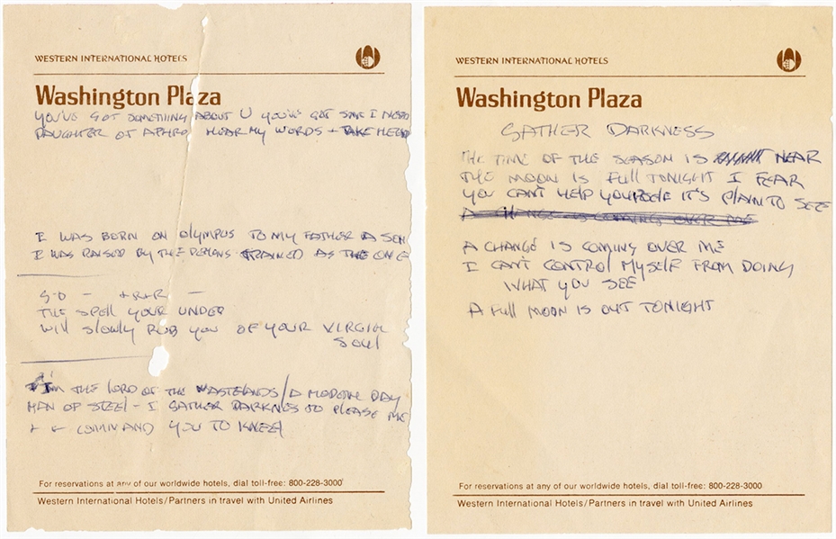KISS Gene Simmons Original Handwritten “God of Thunder” & "Gather Darkness" Lyrics (REAL)