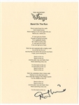 Paul McCartney and Wings Denny Laine Signed "Band On The Run" Printed Lyrics JSA