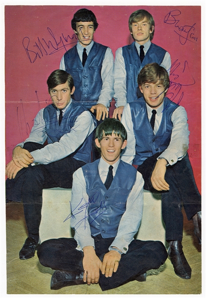 Rolling Stones Band Signed Early Magazine Picture with Brian Jones (REAL)