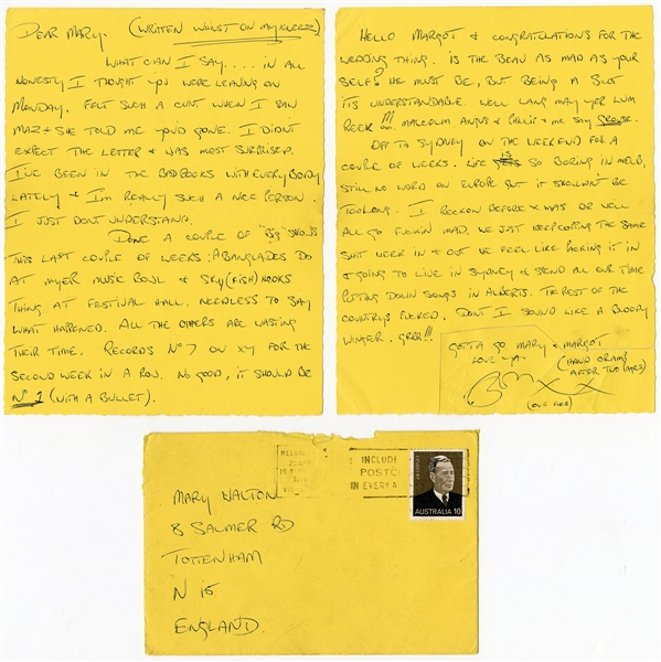 AC/DC Bon Scott 1975 Handwritten & Signed Two-Page Letter with Drawing 