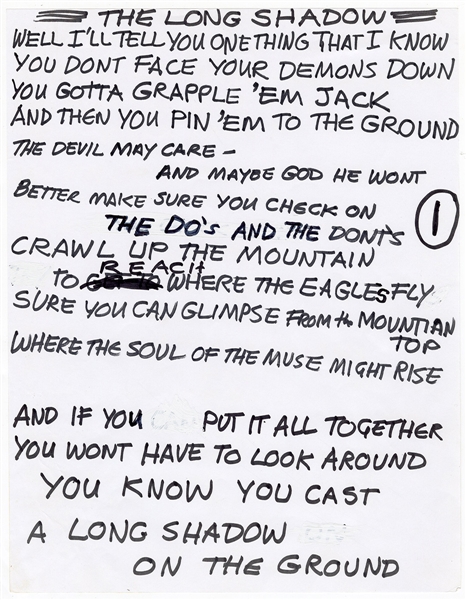 Joe Strummer "The Long Shadow" Handwritten Lyrics (REAL)
