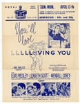 Elvis Presley Vintage Original "Loving You" British Movie Theatre Flyer