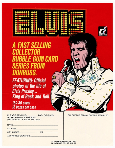 Elvis Presley Vintage Original Dealer Promo Sheet for Donruss Gum Card Set