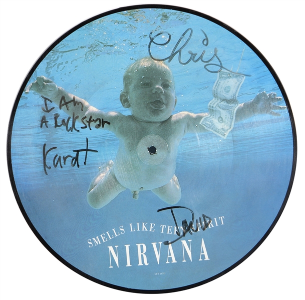  Nirvana Signed "Smells Like Teen Spirit" 12" Picture Disc with Cobain "I Am A Rock Star" Inscription (JSA & REAL) 