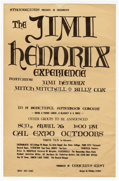 Jimi Hendrix Experience Original 1970 Cal Expo Outdoors Concert Handbill