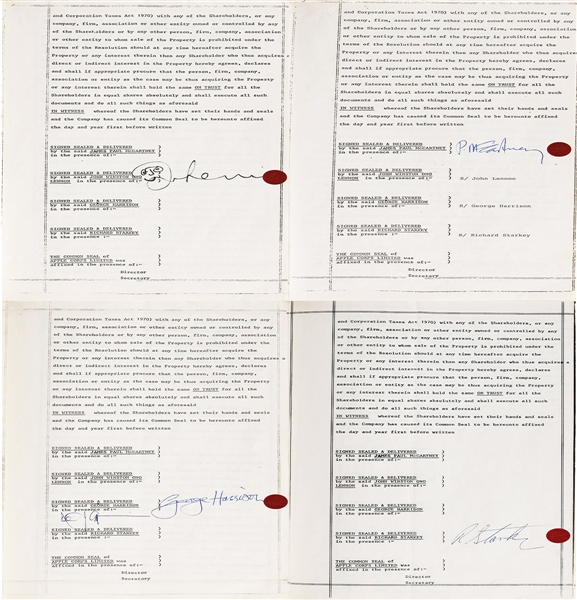 The Beatles Signed Sale Contract for Apple Records Headquarters - Likely Last Document Signed as Group (Caiazzo) 