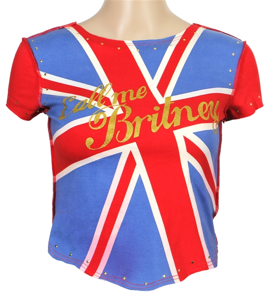 Britney Spears Owned & Worn Custom "Call Me Britney" Union Jack Top