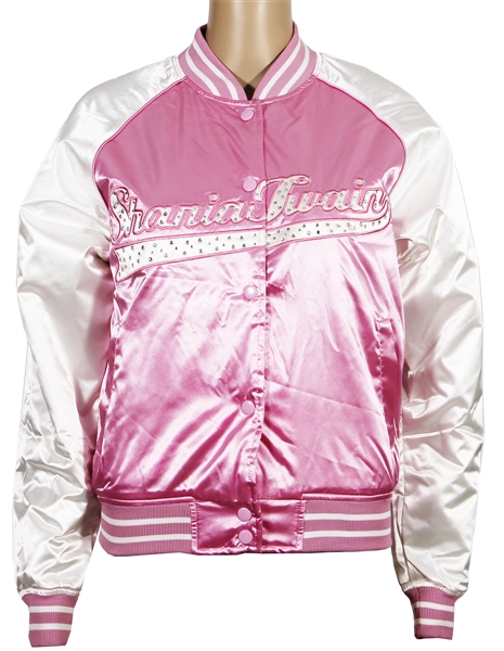 Shania Twain Owned and Worn Pink & White Satin Concert Tour Jacket 