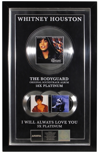 Whitney Houston "The Bodyguard" Original Oversized RIAA Platinum Album Award Display for 18 Million Sold 