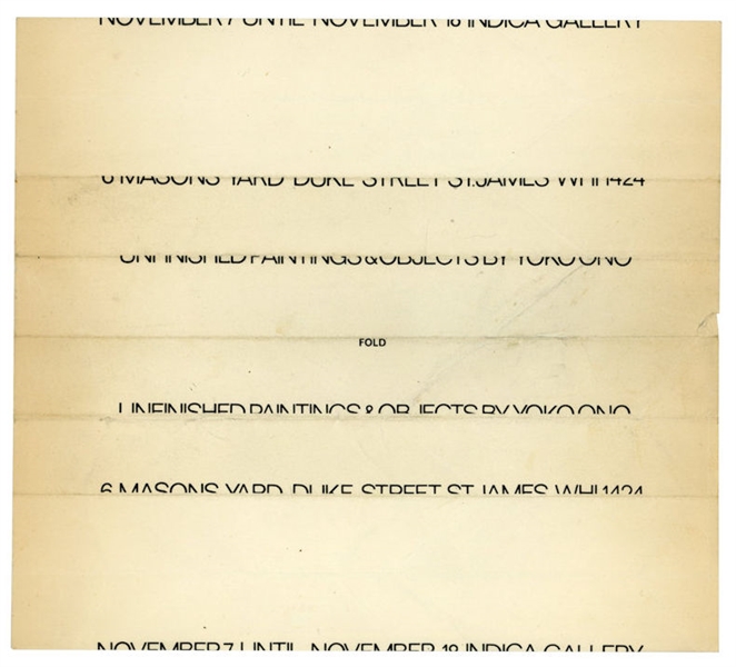 John Lennon Yoko Ono Flyer for ‘Unfinished Painting & Objects’ Exhibition, Indica Gallery