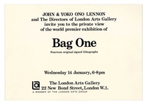 John Lennon And Yoko Ono 1970 Bag One London Arts Gallery Premier Invitation And Invitation Holder From John Peel Collection